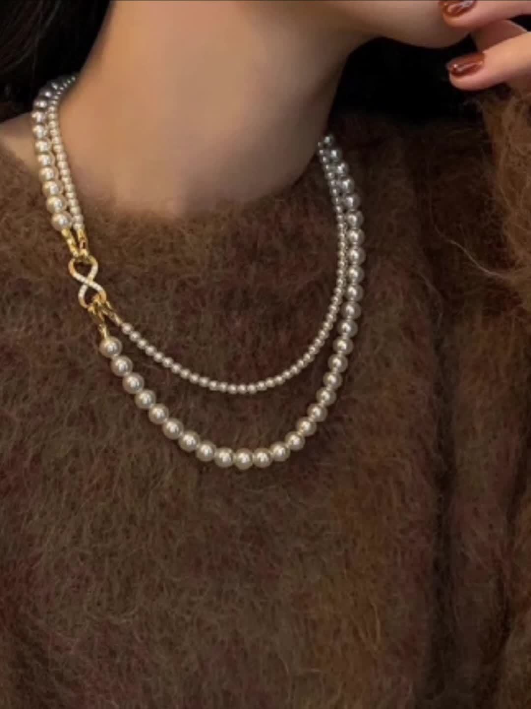 Vintage Shell Necklace with December Birthstone - Double Layer Design